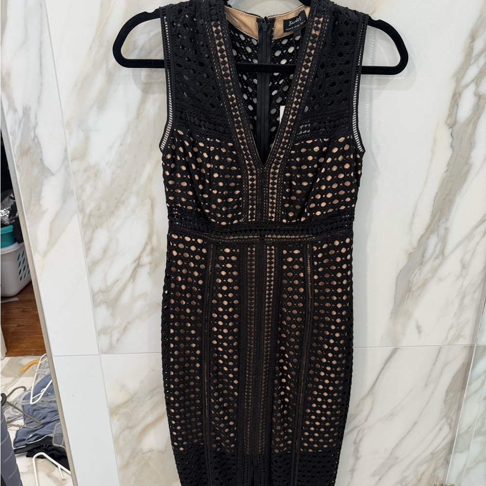 NWT Bardot Black Lace Midi Dress Size US 6  Nude Lining Sleeveless Cocktail